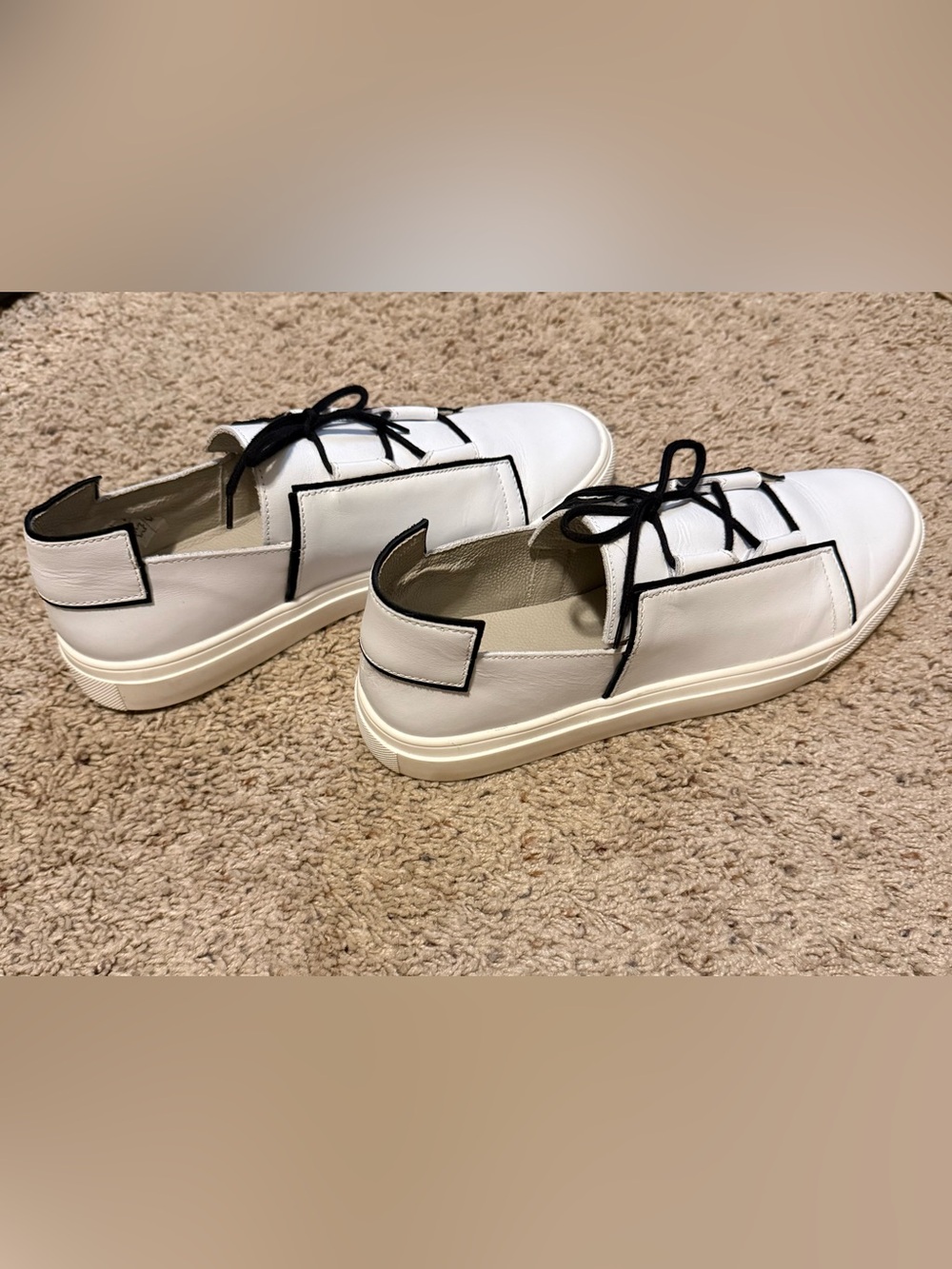 Women’s Dyan White Leather Lace-Up Sneakers with Black Trim
